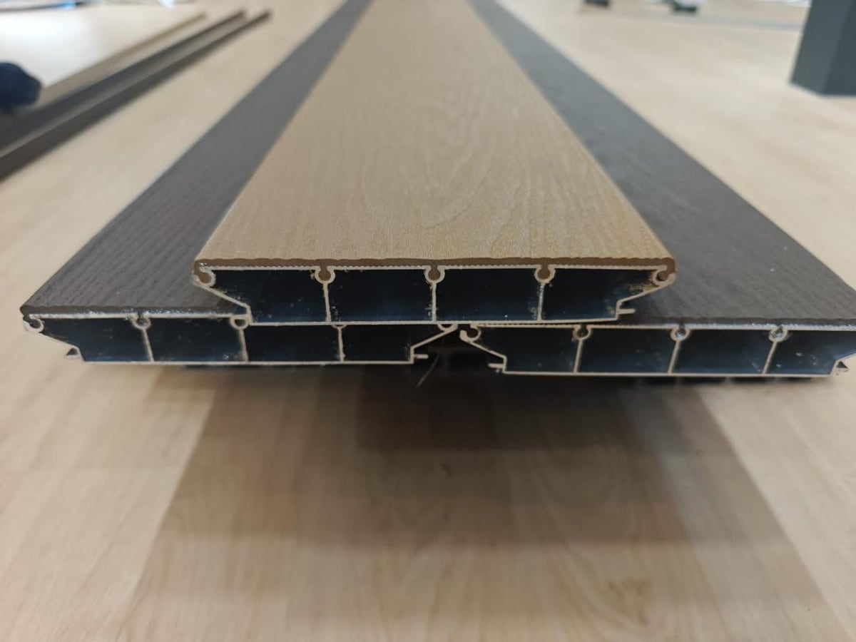 Close up of an extruded aluminium decking profile