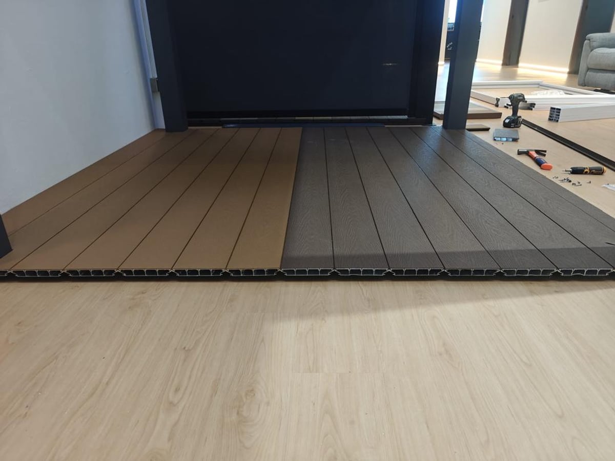 Aluminium decking laid across an outdoor floor